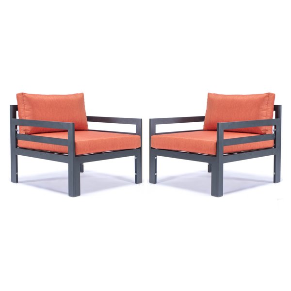 Leisuremod Chelsea Outdoor Patio Black Aluminum Armchairs With Orange Cushions CSAR30OR2